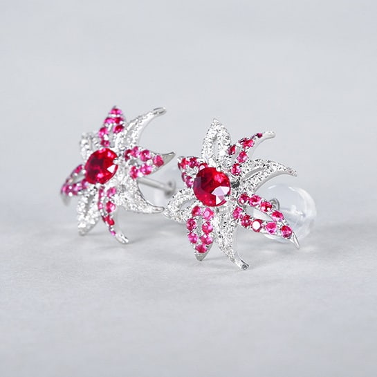 14k Gold 0.79 Ctw Natural Ruby & Diamond Earrings - 3