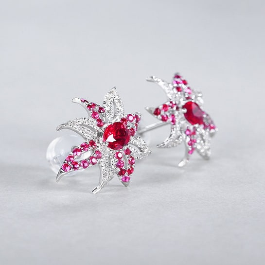 14k Gold 0.79 Ctw Natural Ruby & Diamond Earrings - 4