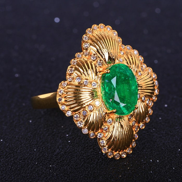 14k Gold 3.18 Ctw Vivid Green Natural Emerald & Diamond Ring - 3