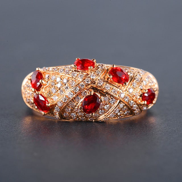 14k Gold 1.12 Ctw Natural Ruby & Diamond Ring: Ref:230978088 // gold content:14k gold // ring size:7. 25us // // main gemstone:ruby // shape:oval // carat weight:0. 7ct // color:red // treatment:natural // // adjacent gemstone 2 : diamond //