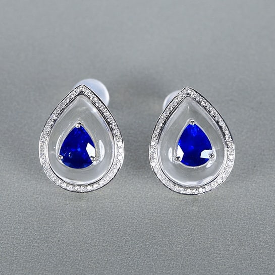 14k Gold 1.69 Ctw Natural Sapphire & Diamond Earrings: Ref:230978043 // gold content:14k gold // main gemstone:sapphire // shape:pear // carat weight:1. 45ct // color:royal blue // treatment:natural // // adjacent gemstone 2 : diamond // number of
