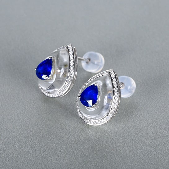 14k Gold 1.69 Ctw Natural Sapphire & Diamond Earrings - 2