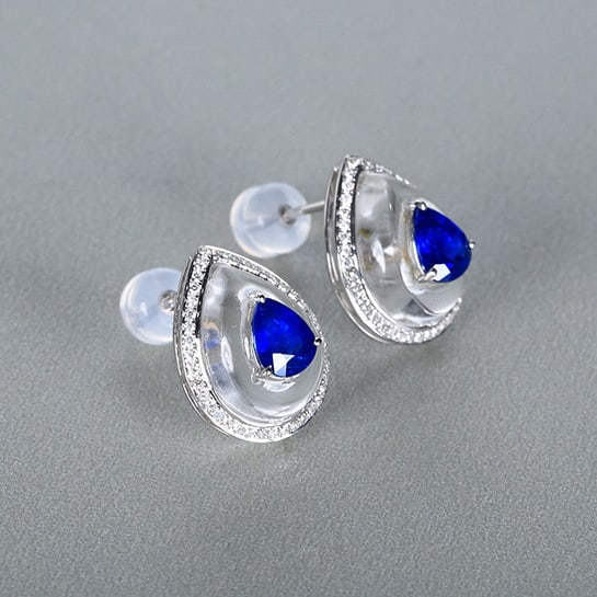 14k Gold 1.69 Ctw Natural Sapphire & Diamond Earrings - 3