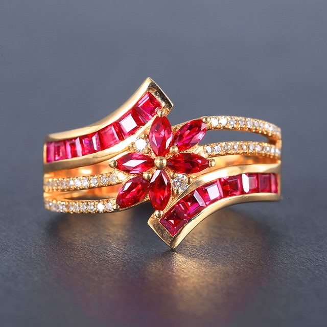 14k Gold 1.81 Ctw Natural Ruby & Diamond Ring: Ref:230978092 // gold content:14k gold // ring size:7. 25us // // main gemstone:ruby // shape:multiply // carat weight:1. 65ct // color:red // treatment:natural // // adjacent gemstone 2 : diamond //