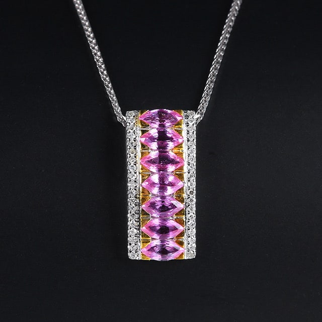 14k Gold 1.31 Ctw Natural Sapphire & Diamond Pendant( Without Chain ): Ref:230978049 // gold content:14k gold // main gemstone:sapphire // shape:marquise // carat weight:1. 2ct // color:pink // treatment:natural // // adjacent gemstone 2 : diamond // number of stones:38