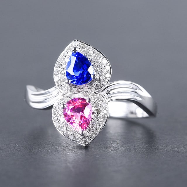 14k Gold 0.99 Ctw Natural Sapphire & Diamond & Toi Et Moi Ring - 2