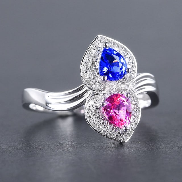 14k Gold 0.99 Ctw Natural Sapphire & Diamond & Toi Et Moi Ring - 3