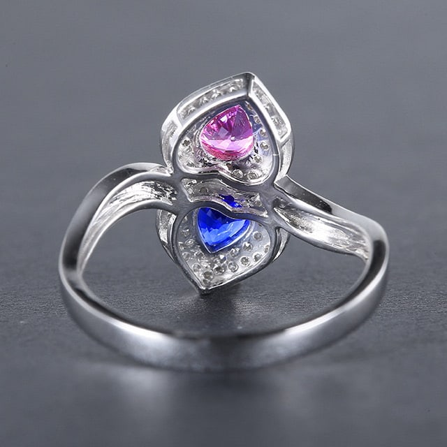 14k Gold 0.99 Ctw Natural Sapphire & Diamond & Toi Et Moi Ring - 4