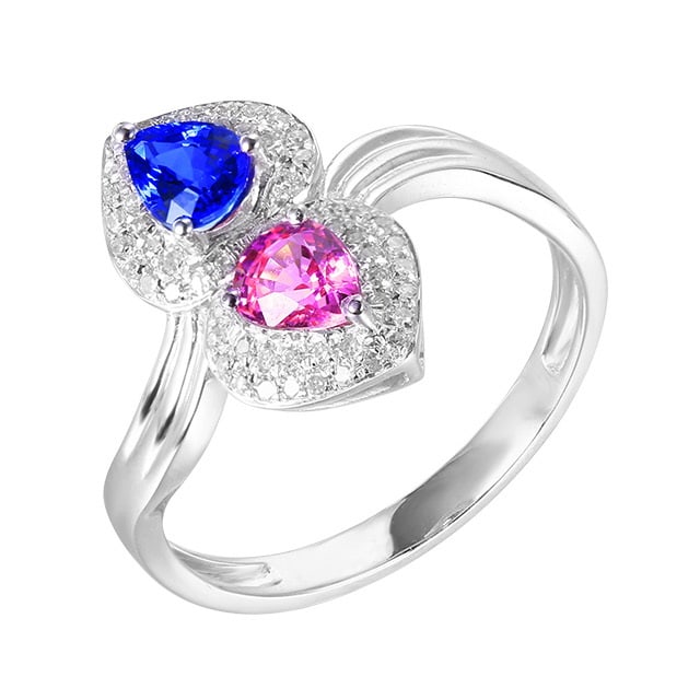 14k Gold 0.99 Ctw Natural Sapphire & Diamond & Toi Et Moi Ring - 5