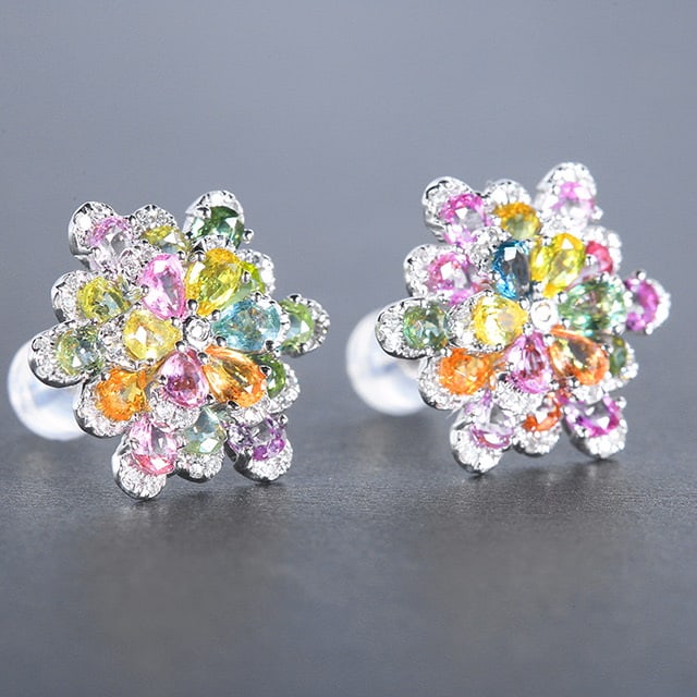 14k Gold 4.78 Ctw Natural Sapphire & Chrysoberyl & Diamond Earrings - 2