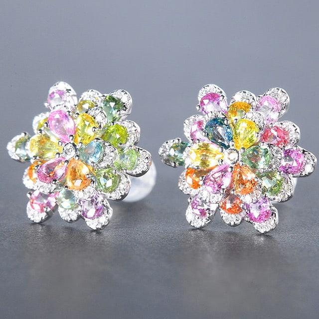 14k Gold 4.78 Ctw Natural Sapphire & Chrysoberyl & Diamond Earrings - 3