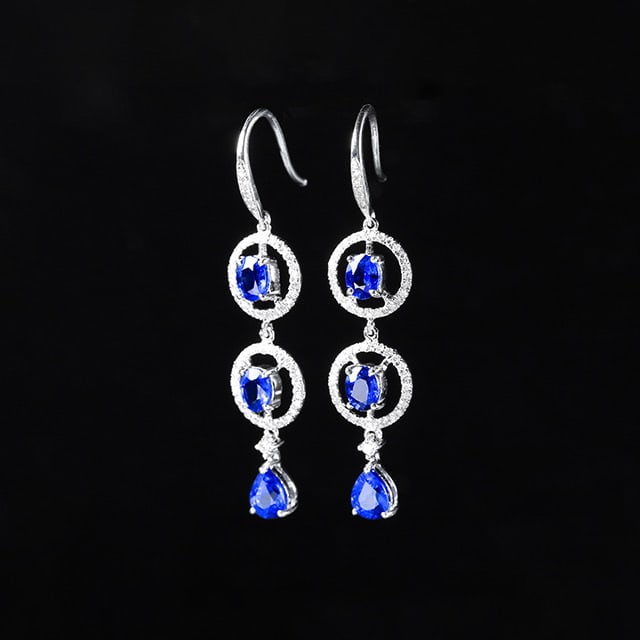 14k Gold 2.93 Ctw Natural Sapphire & Diamond Earrings - 2