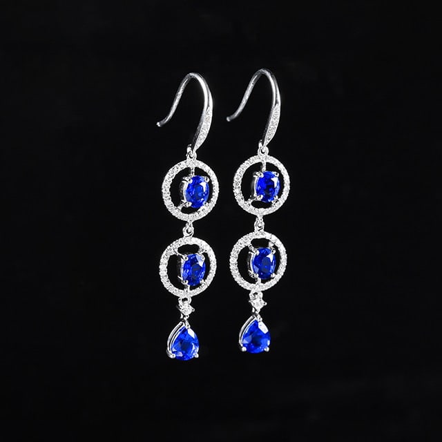 14k Gold 2.93 Ctw Natural Sapphire & Diamond Earrings - 3