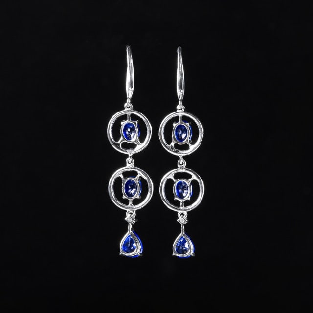 14k Gold 2.93 Ctw Natural Sapphire & Diamond Earrings - 4