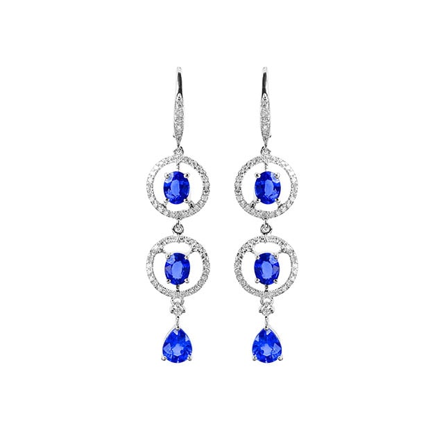 14k Gold 2.93 Ctw Natural Sapphire & Diamond Earrings - 5