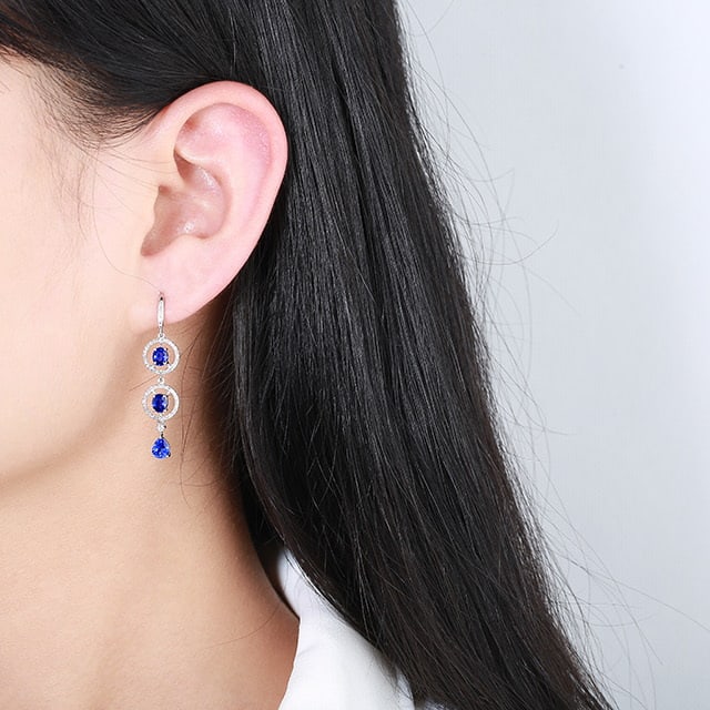 14k Gold 2.93 Ctw Natural Sapphire & Diamond Earrings - 6
