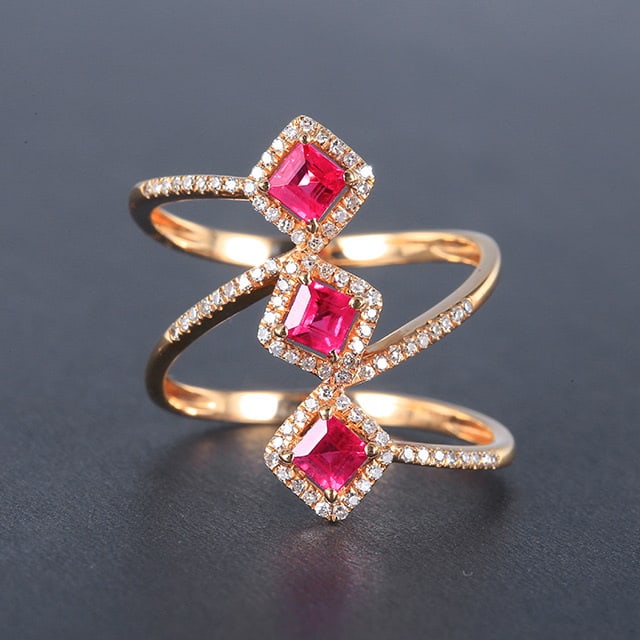 14k Gold 1.38 Ctw Natural Ruby & Diamond Ring: Ref:230978057 // gold content:14k gold // ring size:7. 25us // // main gemstone:ruby // shape:square // carat weight:1. 11ct // color:red // treatment:natural // // adjacent gemstone 2 : diamond //