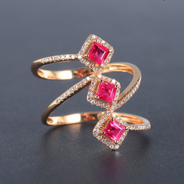 14k Gold 1.38 Ctw Natural Ruby & Diamond Ring - 3