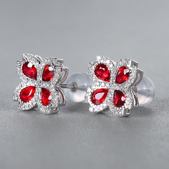 14k Gold 1.62 Ctw Natural Ruby & Diamond Earrings - 2