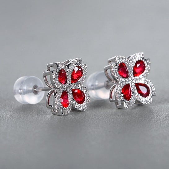 14k Gold 1.62 Ctw Natural Ruby & Diamond Earrings - 3