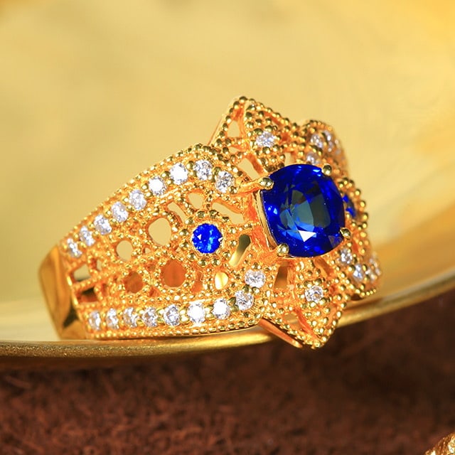 14k Gold 1.50 Ctw Natural Sapphire & Diamond Ring - 2