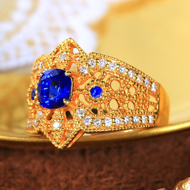 14k Gold 1.50 Ctw Natural Sapphire & Diamond Ring - 3