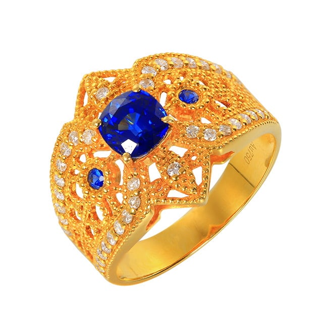 14k Gold 1.50 Ctw Natural Sapphire & Diamond Ring - 5