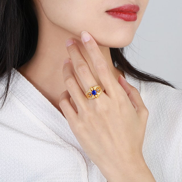 14k Gold 1.50 Ctw Natural Sapphire & Diamond Ring - 6
