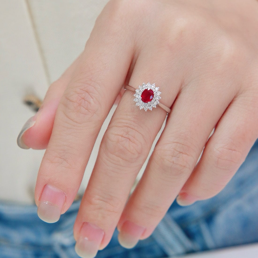 14k Gold 0.74 Ctw Natural Ruby & Diamond Ring - 6