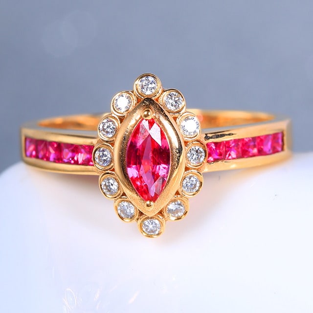 14k Gold 0.74 Ctw Natural Ruby & Diamond Ring: Ref:230978119 // gold content:14k gold // ring size:7. 25us // // main gemstone:ruby // shape:multiply // carat weight:0. 62ct // color:red // treatment:natural // // adjacent gemstone 2 : diamond //