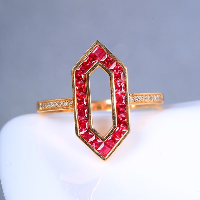 14k Gold 0.79 Ctw Natural Ruby & Diamond Ring: Ref:230978121 // gold content:14k gold // ring size:7. 25us // // main gemstone:ruby // shape:square // carat weight:0. 74ct // color:red // treatment:natural // // adjacent gemstone 2 : diamond //