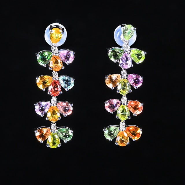 14k Gold 5.13 Ctw Natural Sapphire & Chrysoberyl & Diamond Earrings: Ref:230978068 // gold content:14k gold // main gemstone:sapphire & chrysoberyl // shape:pear // carat weight:5. 05ct // color:color // treatment:natural // // adjacent gemstone 2 : diamond // number