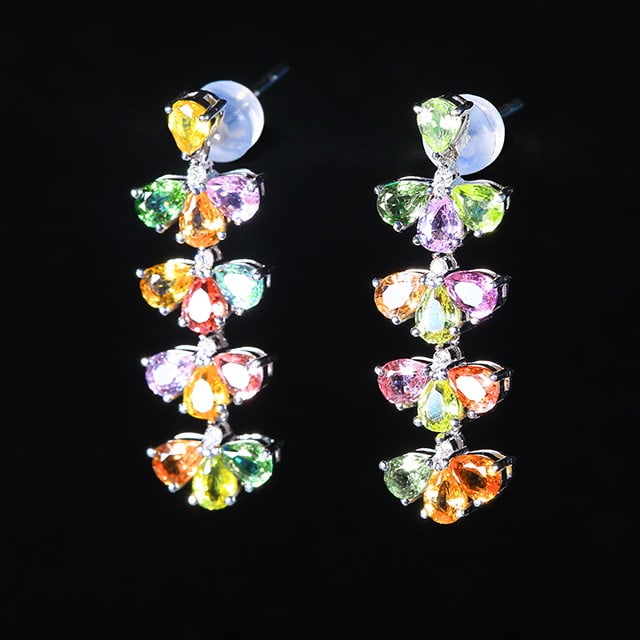14k Gold 5.13 Ctw Natural Sapphire & Chrysoberyl & Diamond Earrings - 2