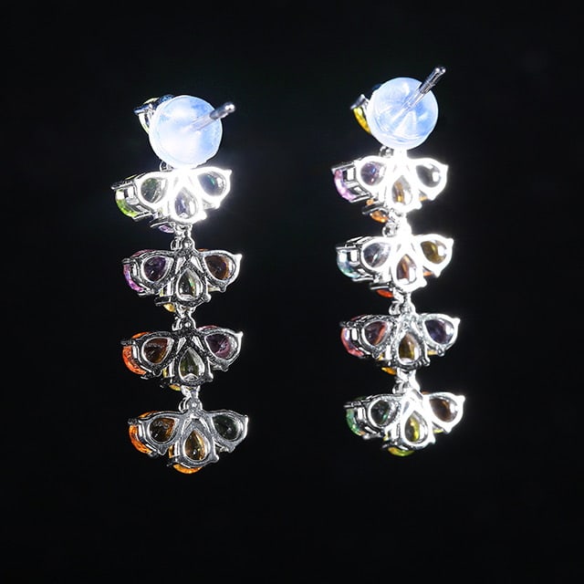 14k Gold 5.13 Ctw Natural Sapphire & Chrysoberyl & Diamond Earrings - 4