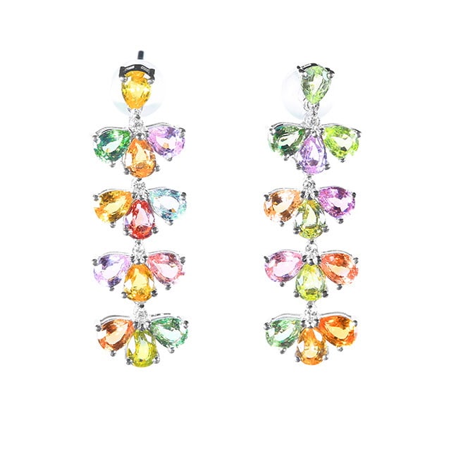 14k Gold 5.13 Ctw Natural Sapphire & Chrysoberyl & Diamond Earrings - 5