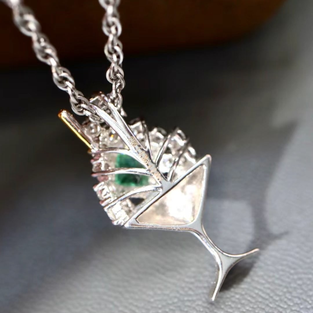 14k Gold 0.59 Ctw Natural Emerald & Diamond Pendant( Without Chain ) - 2