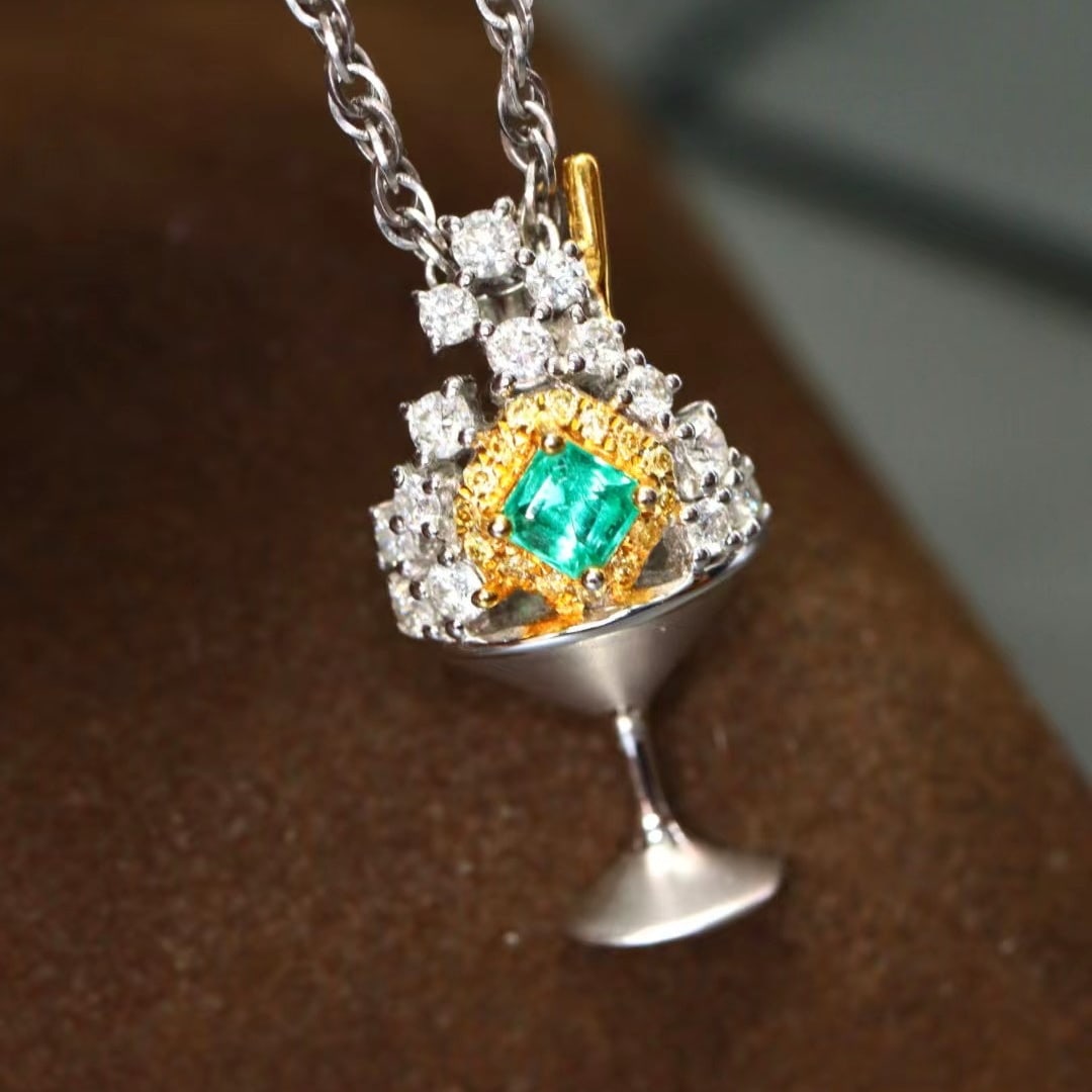 14k Gold 0.59 Ctw Natural Emerald & Diamond Pendant( Without Chain ) - 3
