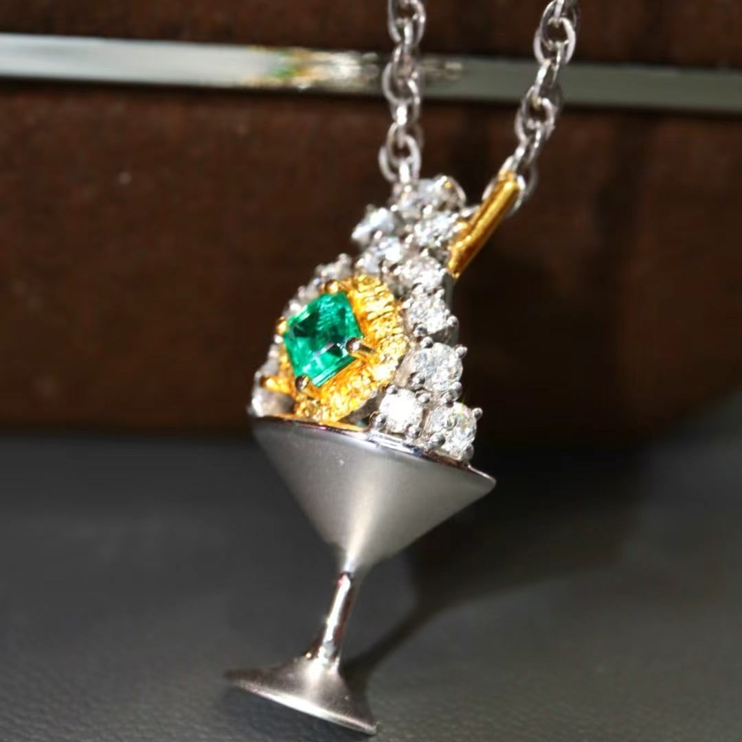 14k Gold 0.59 Ctw Natural Emerald & Diamond Pendant( Without Chain ) - 4
