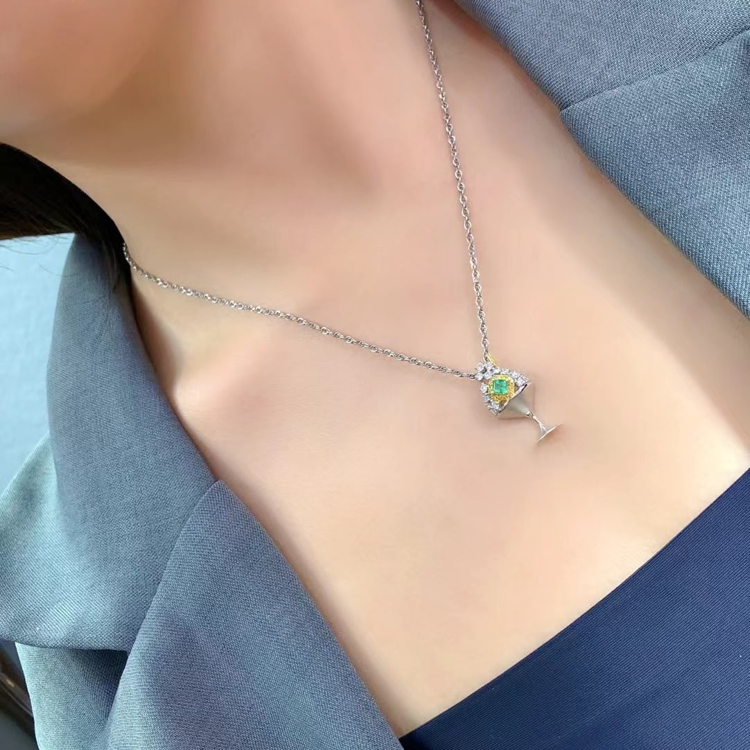14k Gold 0.59 Ctw Natural Emerald & Diamond Pendant( Without Chain ) - 5