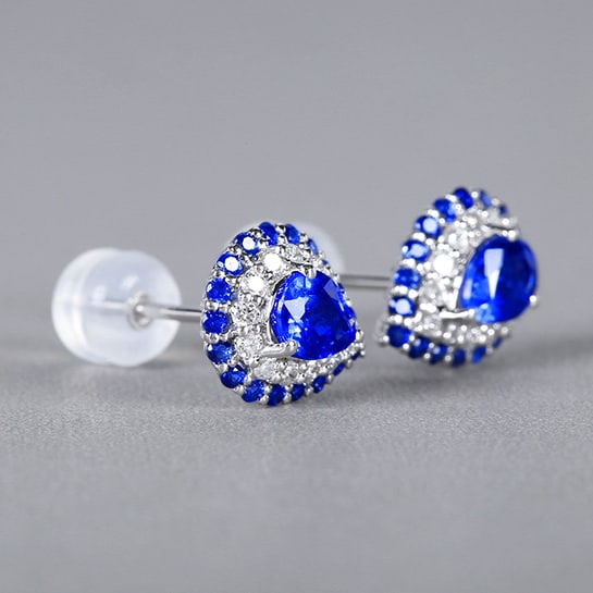 14k Gold 1.65 Ctw Natural Sapphire & Diamond Earrings - 2