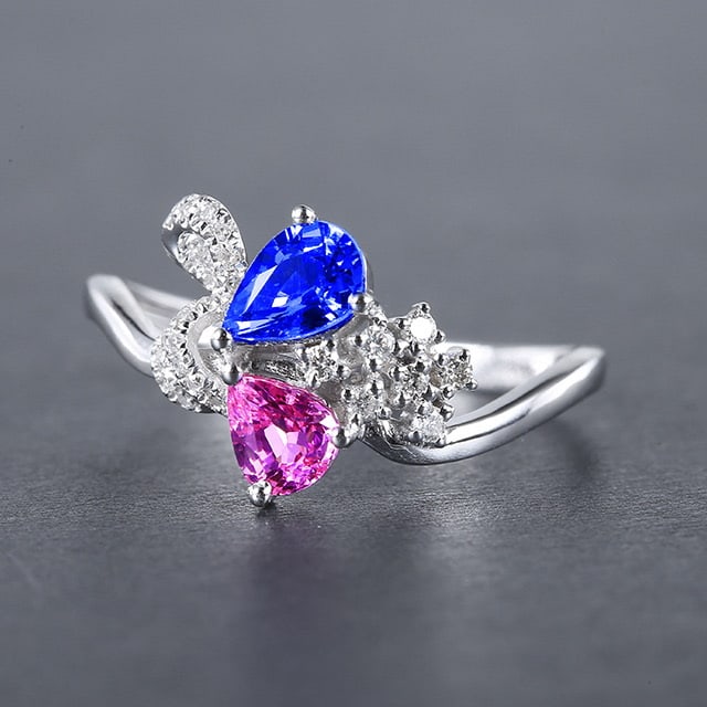 14k Gold 0.96 Ctw Natural Sapphire & Diamond Ring - 2