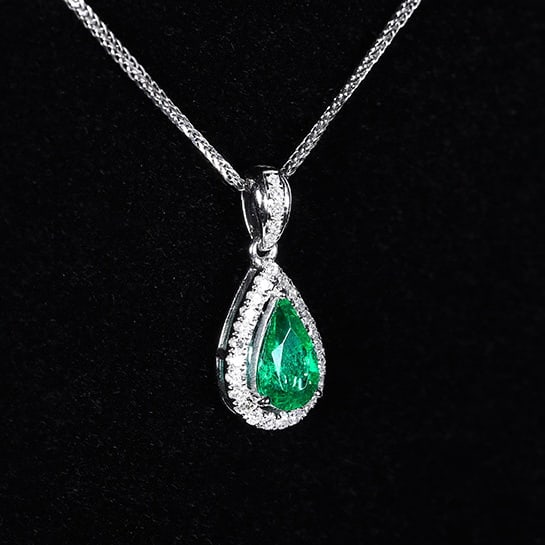 14k Gold 0.56 Ctw Natural Emerald & Diamond Pendant( Without Chain ) - 2