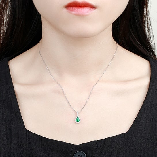 14k Gold 0.56 Ctw Natural Emerald & Diamond Pendant( Without Chain ) - 4