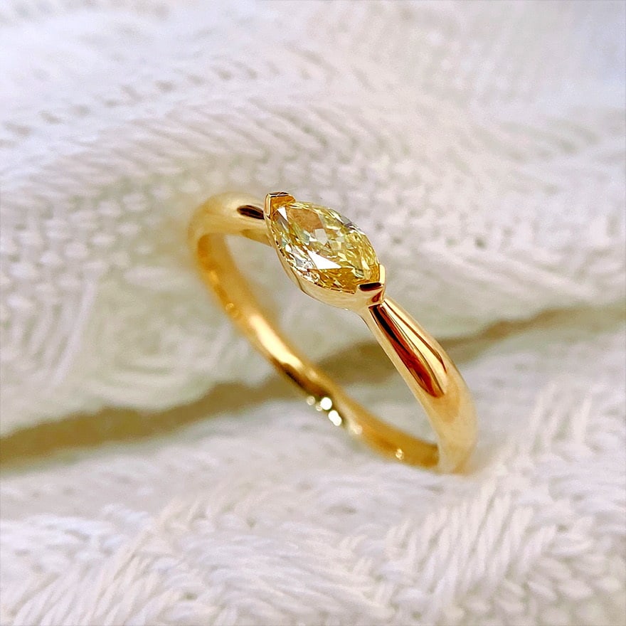 14k Gold 0.30 Ct Natural Yellow Diamond Ring - 3