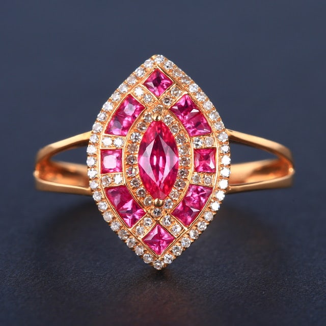 14k Gold 1.12 Ctw Natural Ruby & Diamond Ring: Ref:230978089 // gold content:14k gold // ring size:7. 25us // // main gemstone:ruby // shape:multiply // carat weight:0. 88ct // color:red // treatment:natural // // adjacent gemstone 2 : diamond //