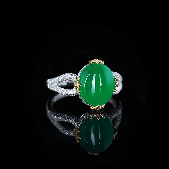 14k Gold 5.53 Ctw Vivid Green Natural Emerald & Diamond Ring - 3
