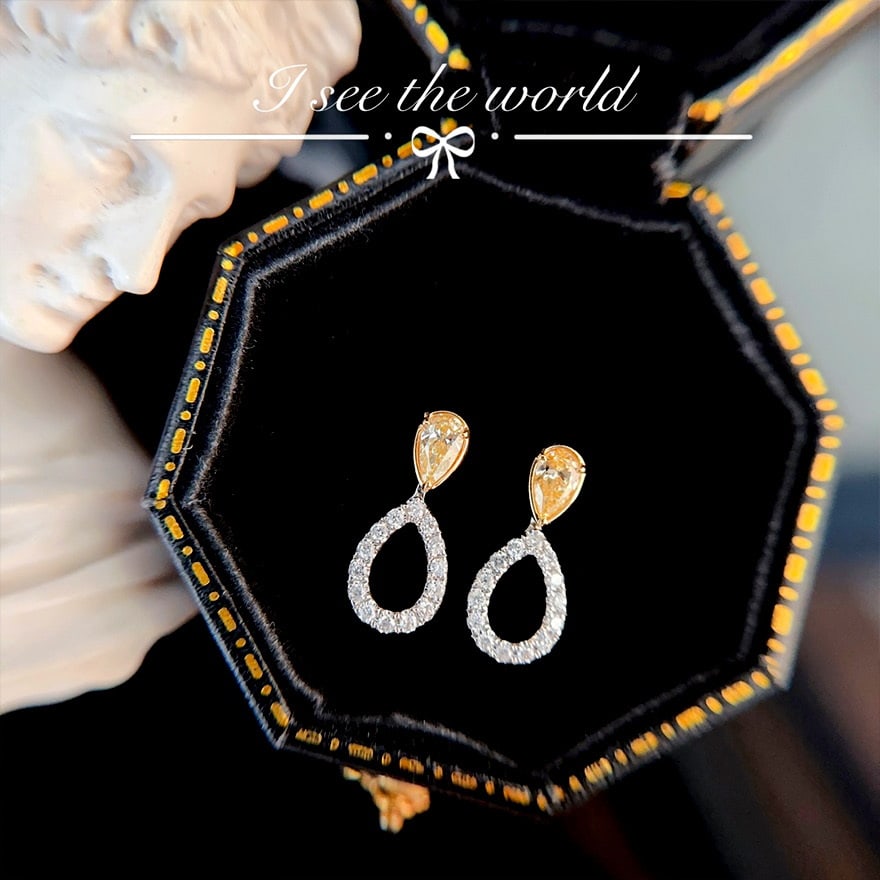 14k Gold 0.60 Ctw Natural Yellow Diamond & Diamond Earrings - 6
