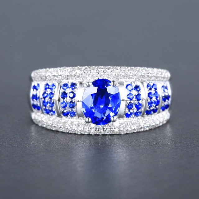 14k Gold 1.33 Ctw Natural Sapphire & Diamond Ring: Ref:230978096 // gold content:14k gold // ring size:7. 25us // // main gemstone:sapphire // shape:multiply // carat weight:1. 06ct // color:cornflower blue // treatment:natural // // adjacent