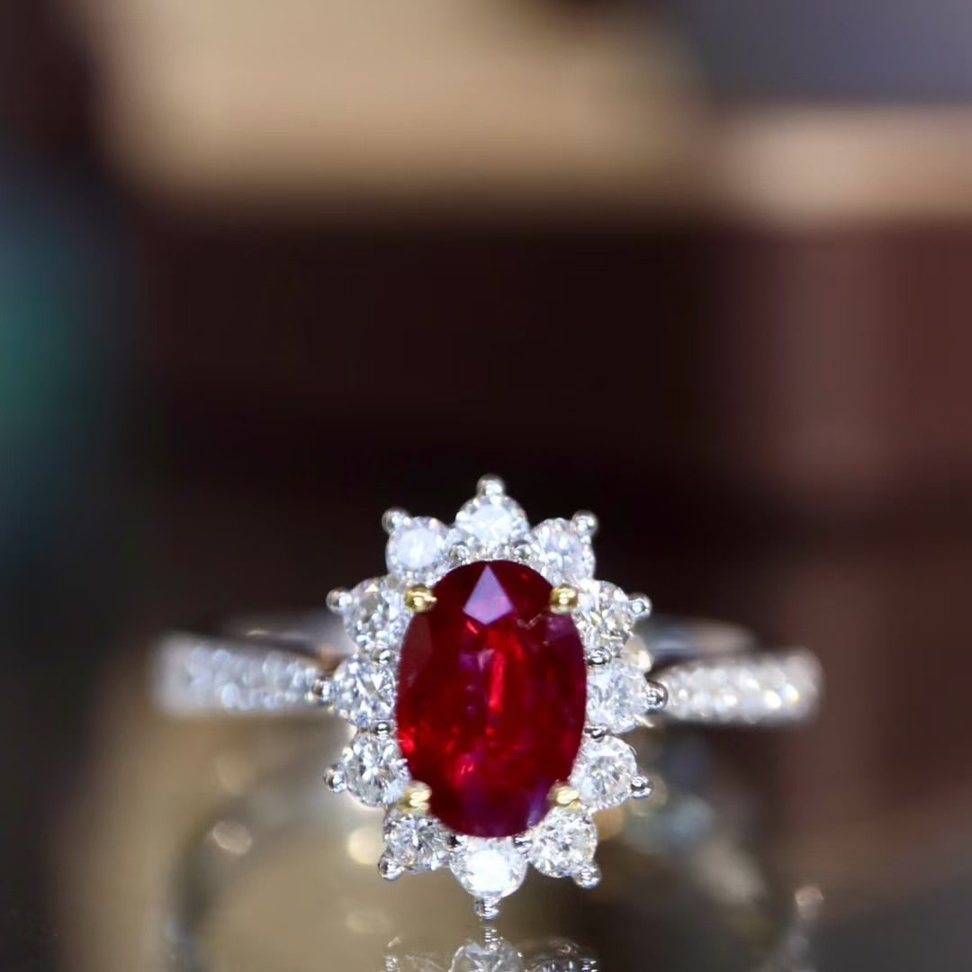 14k Gold 1.17 Ctw Natural Ruby & Diamond Ring: Ref:230978107 // gold content:14k gold // ring size:7. 25us // // main gemstone:ruby // shape:oval // carat weight:0. 81ct // color:red // treatment:natural // // adjacent gemstone 2 : diamond // shap