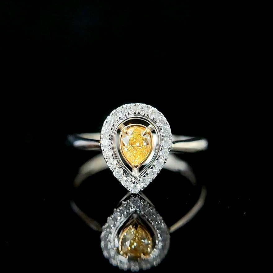 14k Gold 0.30 Ctw Natural Yellow Diamond & Diamond Ring - 4